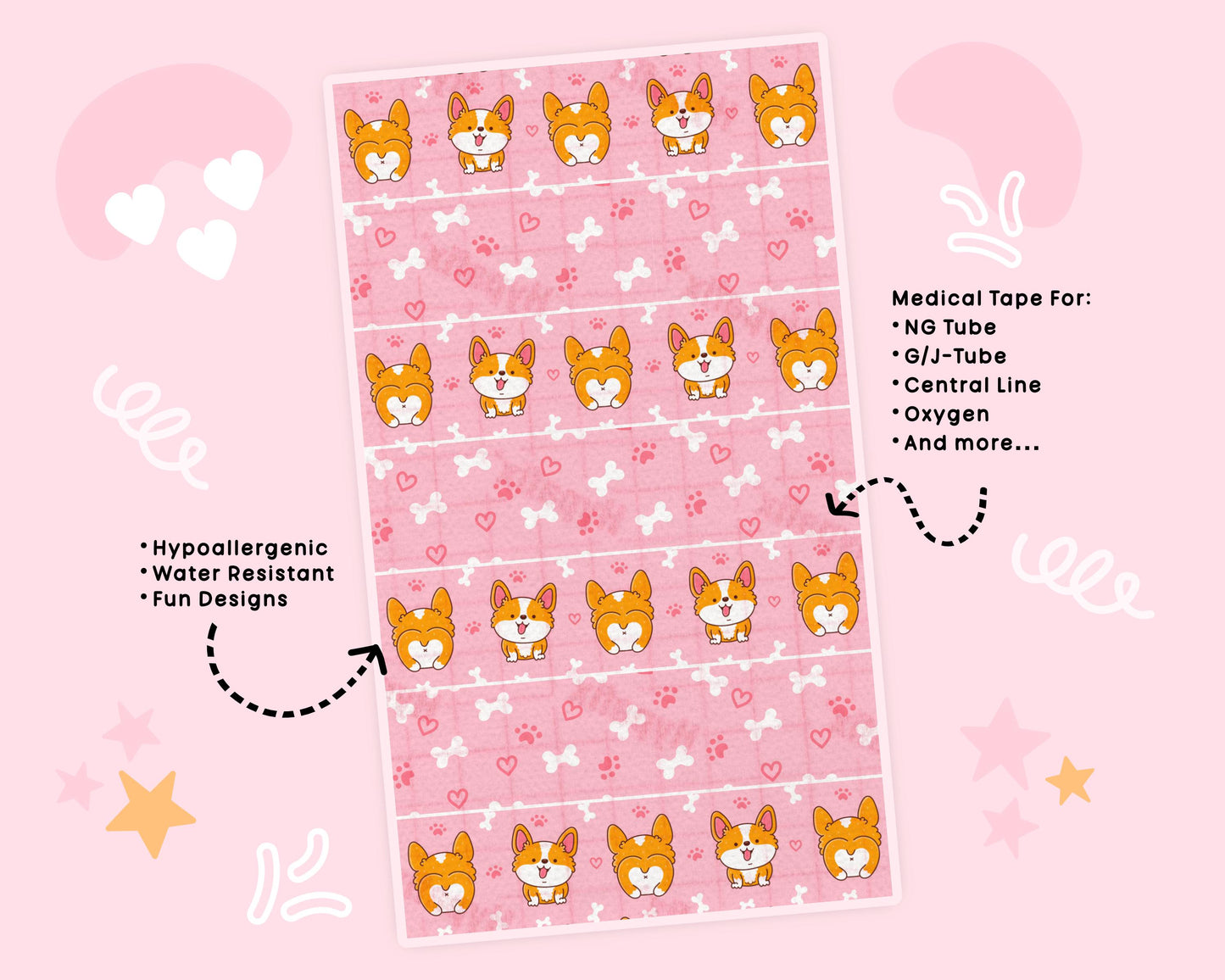 Corgi NG Tube Tape Adhesive Medical Tape for Feeding Tubes Oxygen Central Lines Catheters and Tubies