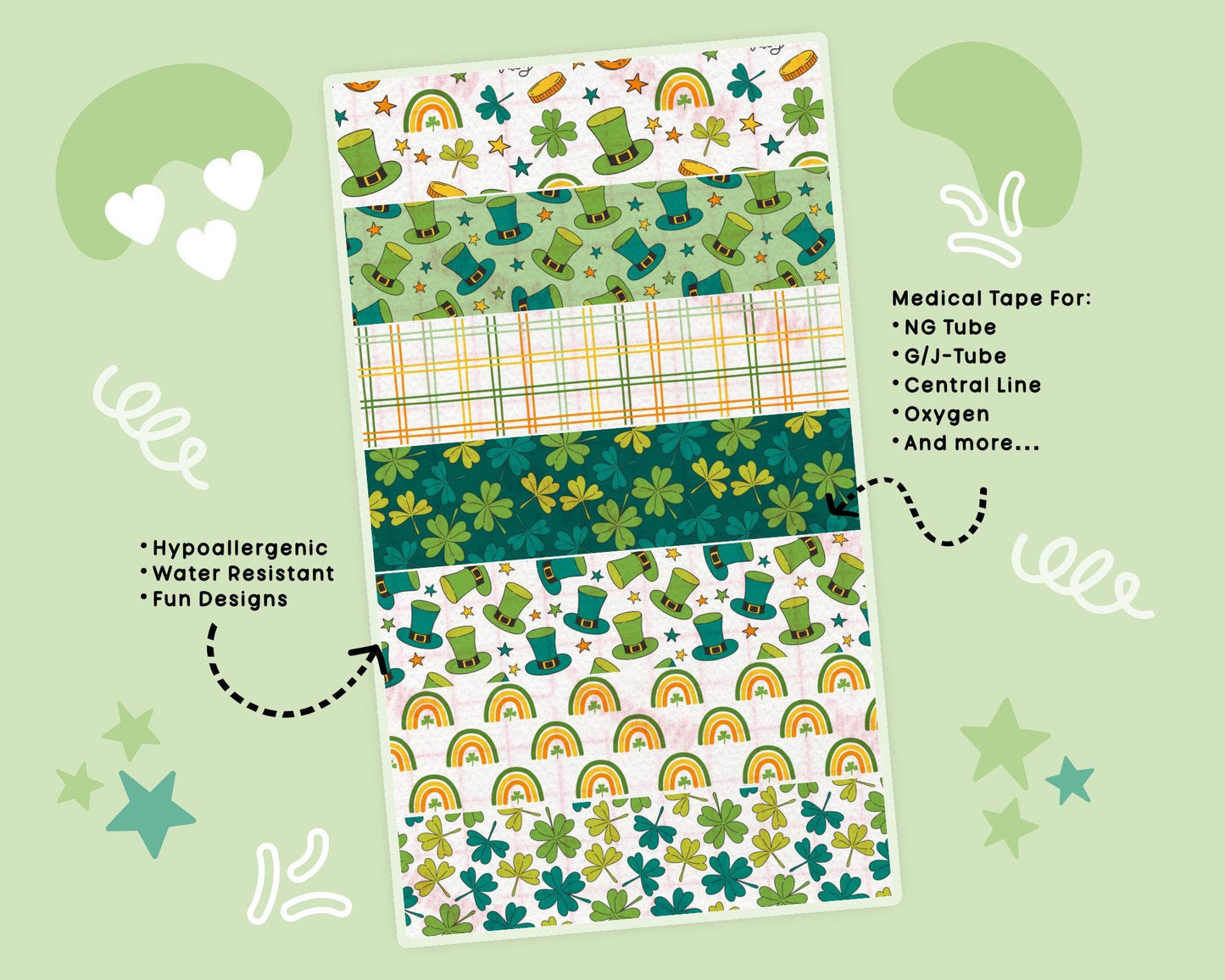 St. Patrick’s Tubie Tape | Tape NG Tube Tape Adhesive Medical Tape for Feeding Tubes Oxygen Central Lines Catheters