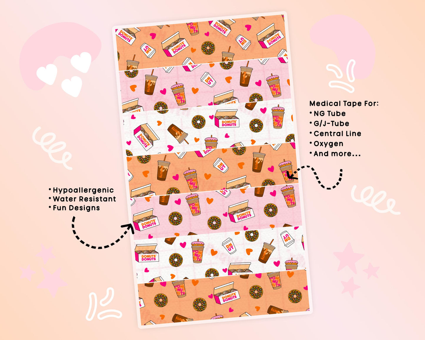Coffee and donuts NG Tube Tape Adhesive Medical Tape for Feeding Tubes Oxygen Central Lines Catheters Tape for Tubie