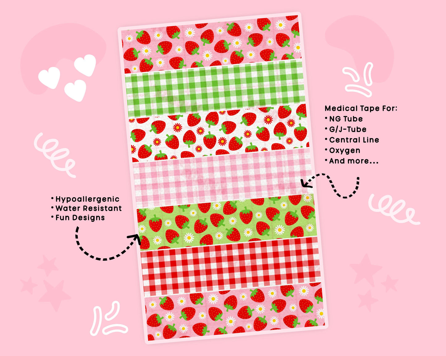 Strawberries NG Tube Tape Adhesive Medical Tape for Feeding Tubes Oxygen Central Lines Catheters | Tape for Tubie