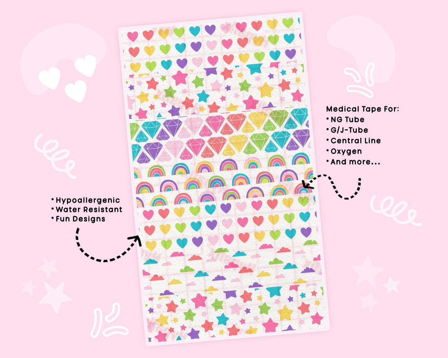 Rainbow NG Tube Tape Adhesive Medical Tape for Feeding Tubes Oxygen Central Lines Catheters | tape for Tubie