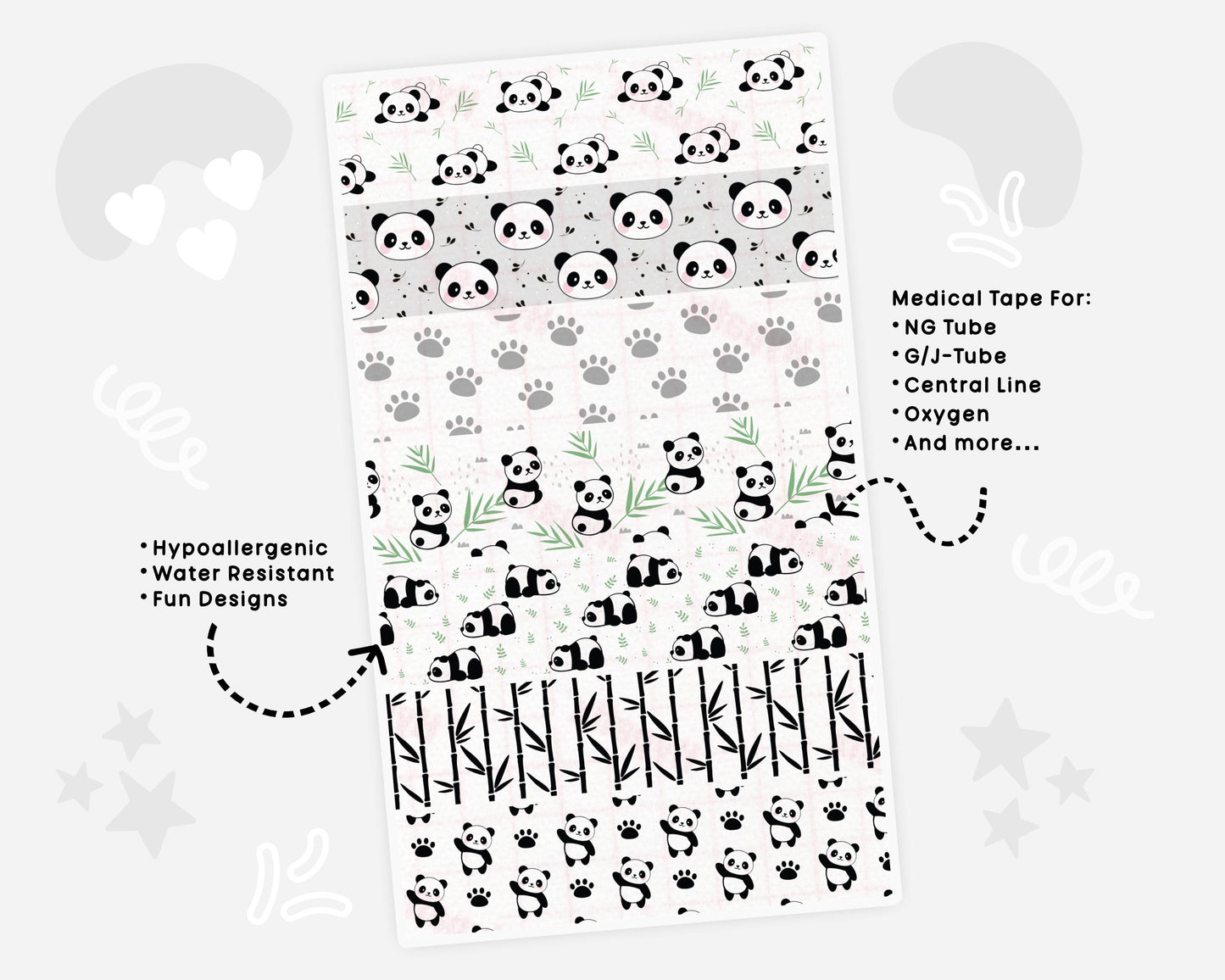 Pandas NG Tube Tape Adhesive Medical Tape for Feeding Tubes Oxygen Central Lines Catheters Tape for Tubie