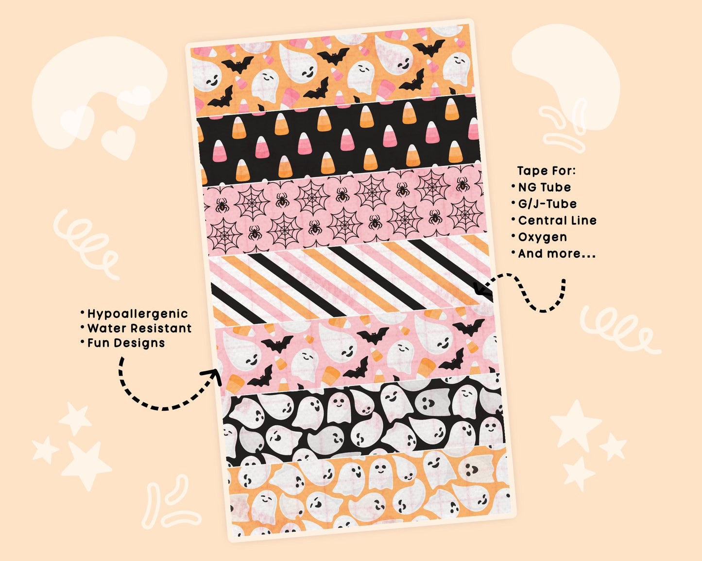 Halloween NG Tube Tape Adhesive Medical Tape for Feeding Tubes Oxygen Central Lines Catheters