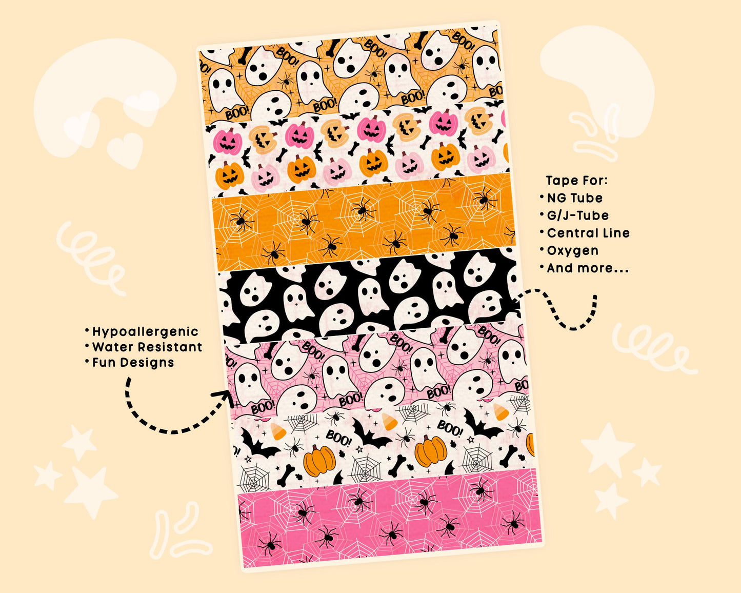 Halloween NG Tube Tape for Feeding Tubes Oxygen Central Lines Catheters