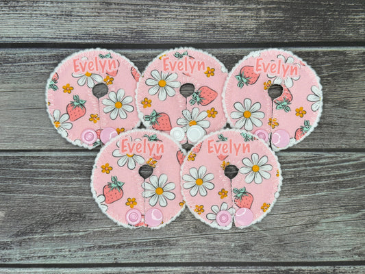 Personalized Strawberries and Daisies Feeding tube pads | AMT button pads | Mic-key button pads