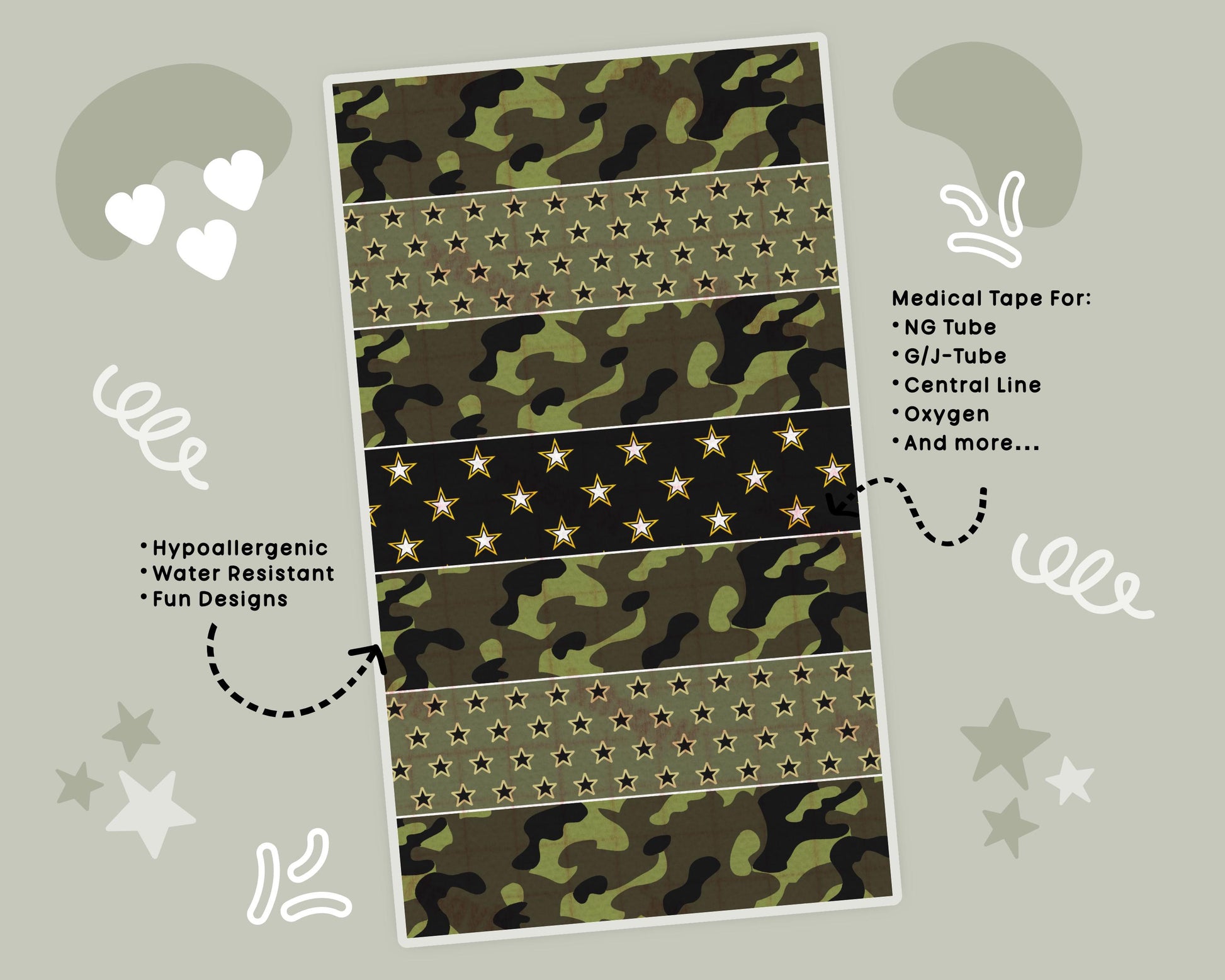 Camo NG Tube Tape Adhesive Medical Tape for Feeding Tubes Oxygen Central Lines Catheters | tape for Tubie