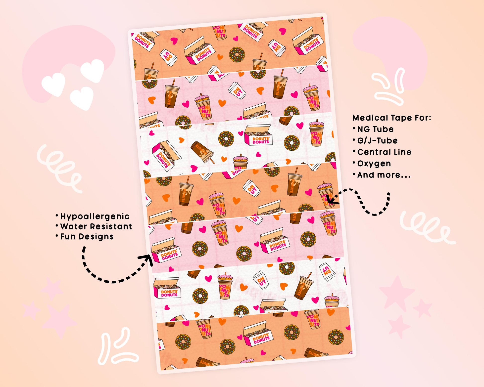 Coffee and donuts NG Tube Tape Adhesive Medical Tape for Feeding Tubes Oxygen Central Lines Catheters Tape for Tubie