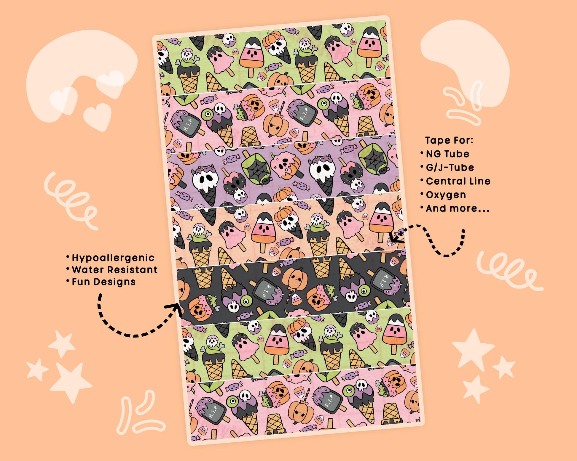 Halloween treats NG Tube Tape Adhesive Medical Tape for Feeding Tubes Oxygen Central Lines Catheters