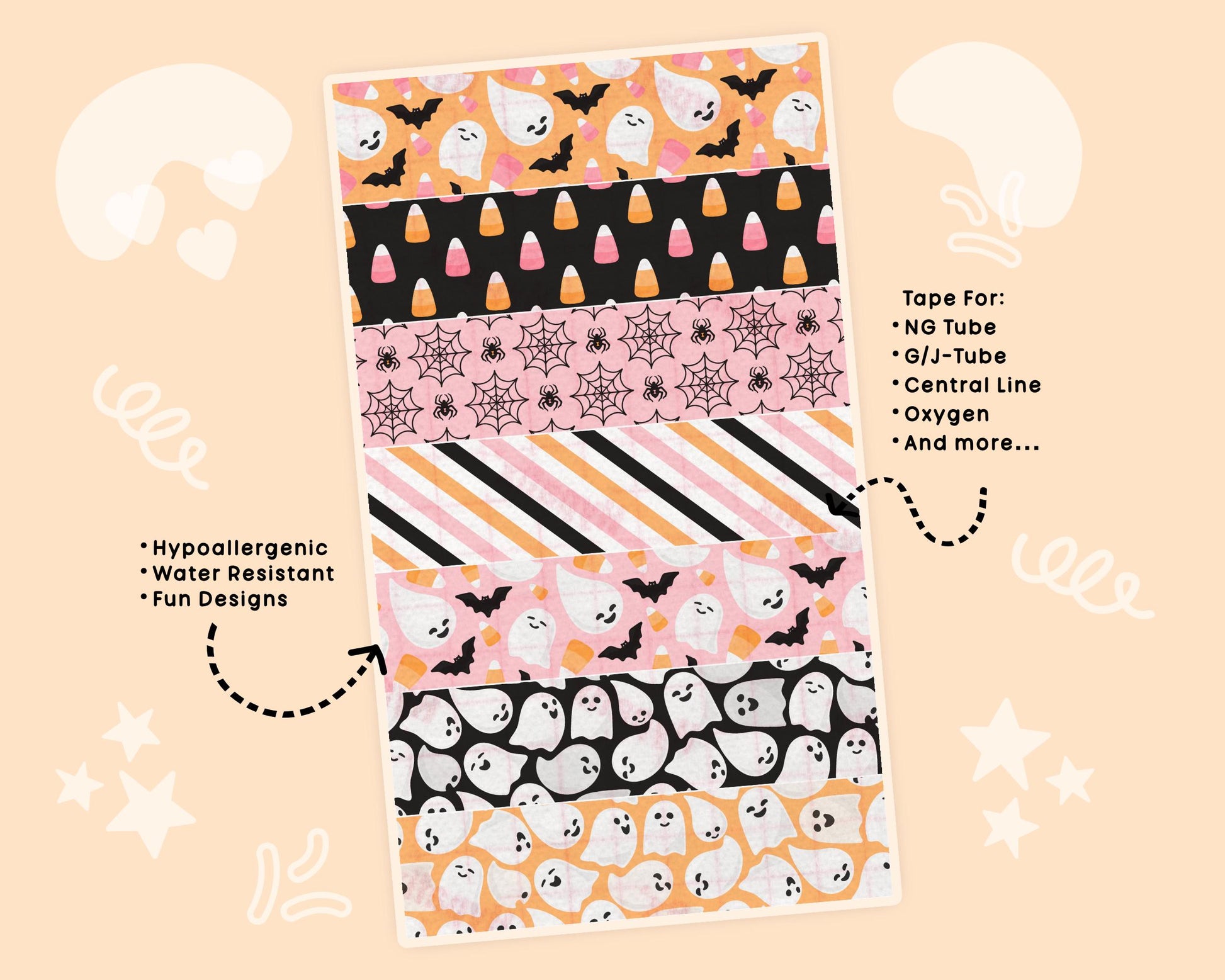 Halloween NG Tube Tape Adhesive Medical Tape for Feeding Tubes Oxygen Central Lines Catheters