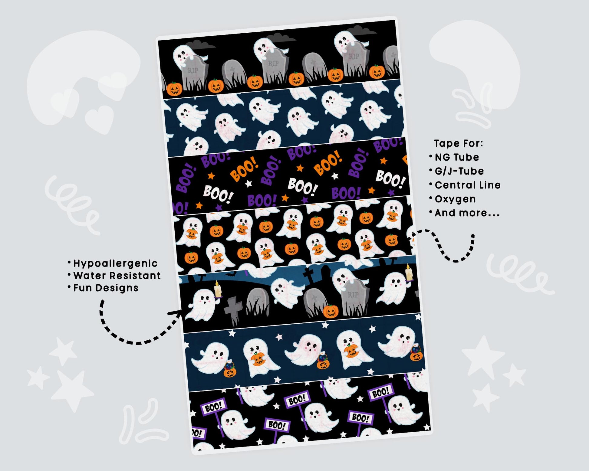 Halloween NG Tube Tape for Feeding Tubes Oxygen Central Lines Catheters